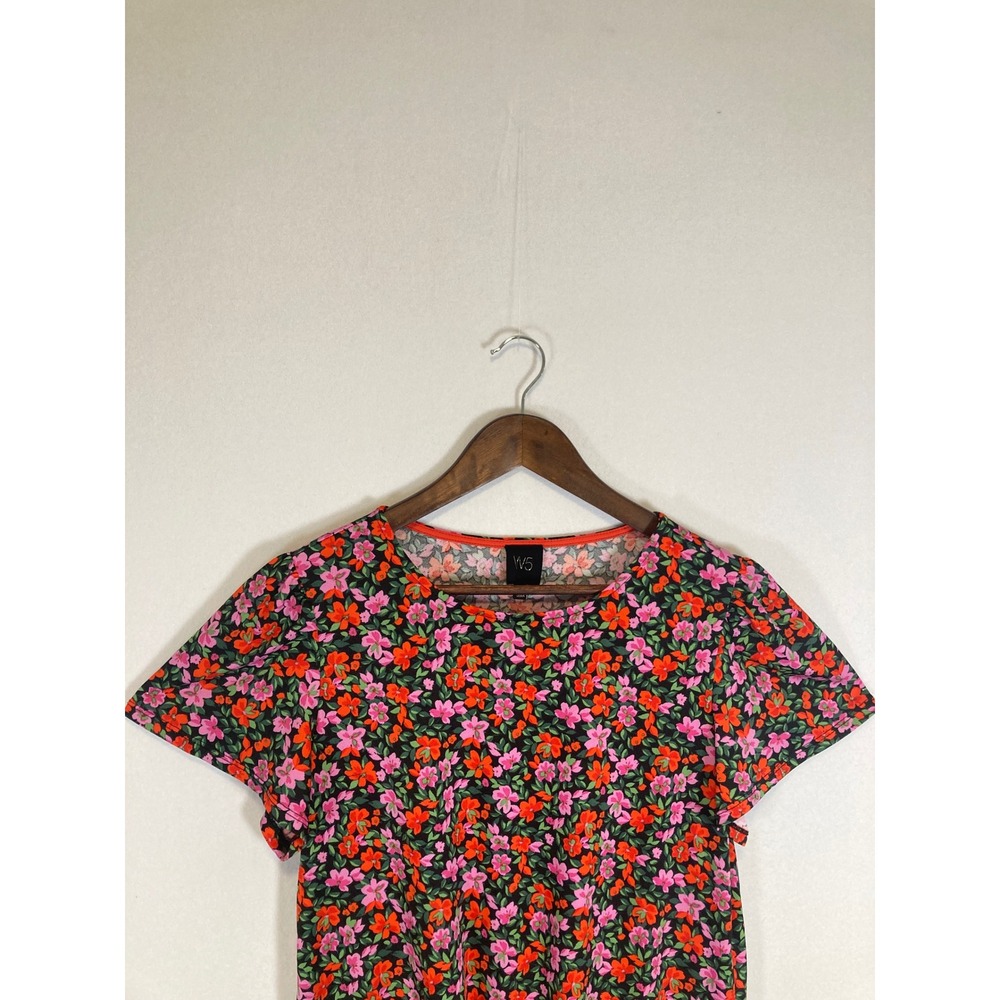 Cottagecore W5 Womens Size S Black Pink‎ Floral Front Tie Short Sleeve Top - Picture 7 of 10